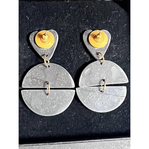 Black And Gold Polymer Clay Dangle Earrings Fashion Costume Statement Jewelry - Picture 7 of 9